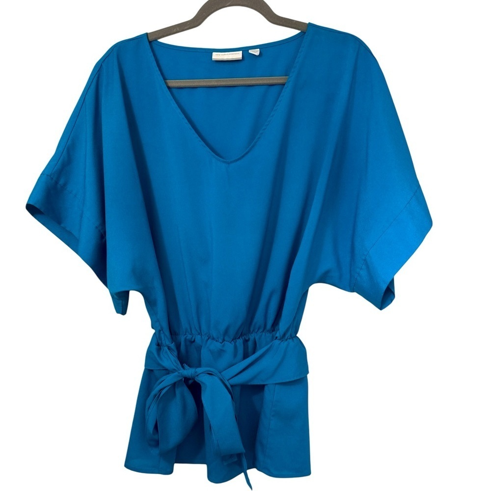 New York and Company V-Neck Dolman Sleeve Peplum Tie Waist Top